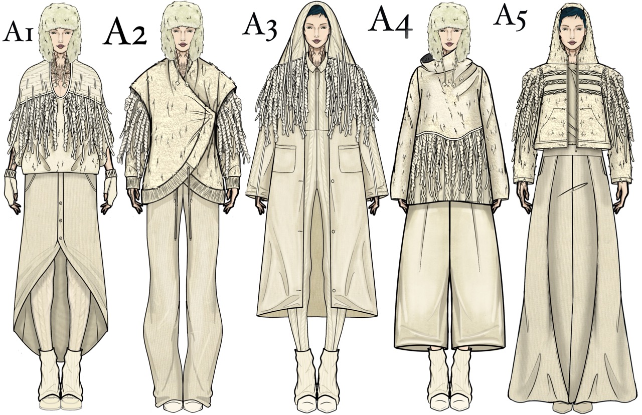 A3 plate: hooded fringe duster + jumpsuit