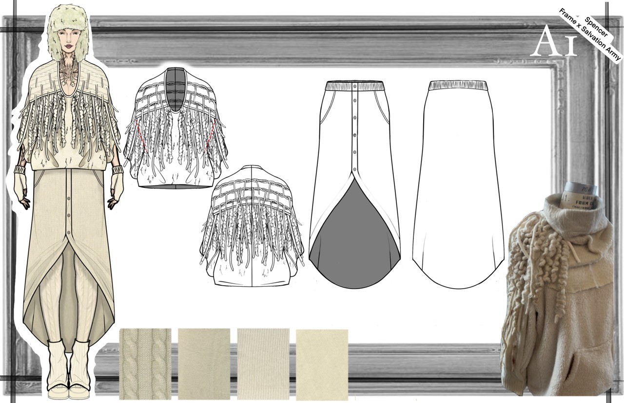 A4 plate: fur-trim hooded sweater + culotte