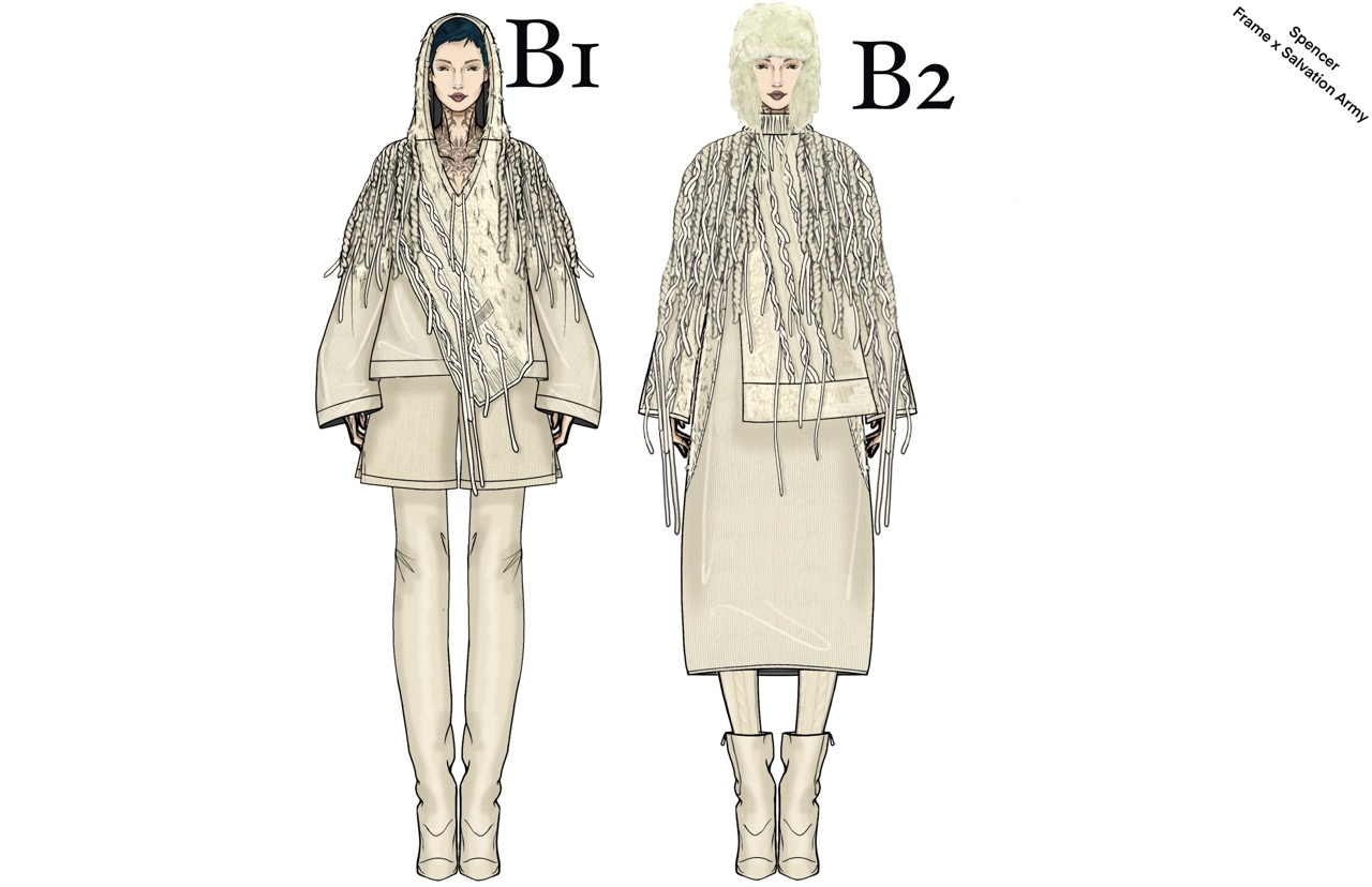 C2 plate: long open coat + culotte