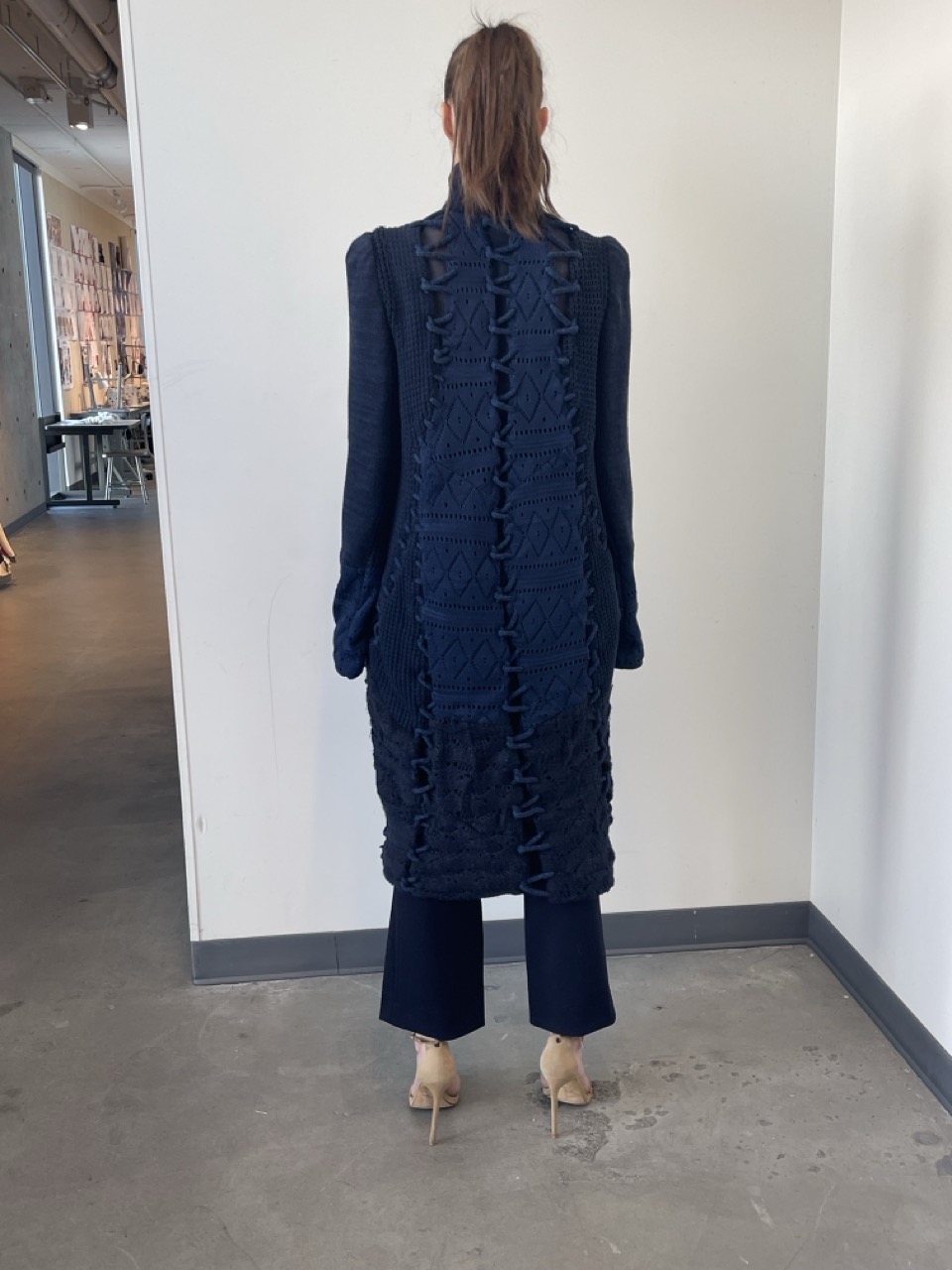 C3 long coat on dressform: hem detail