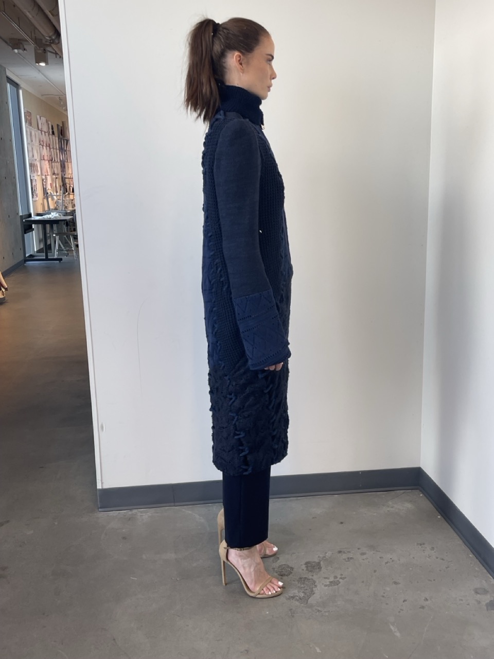 C3 long coat on dressform: back detail
